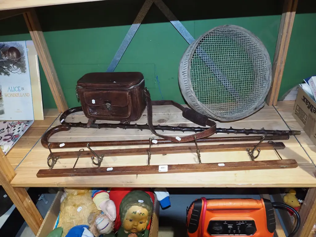 shelf; walking sticks, garden sieve, coat hooks etc Image 1++