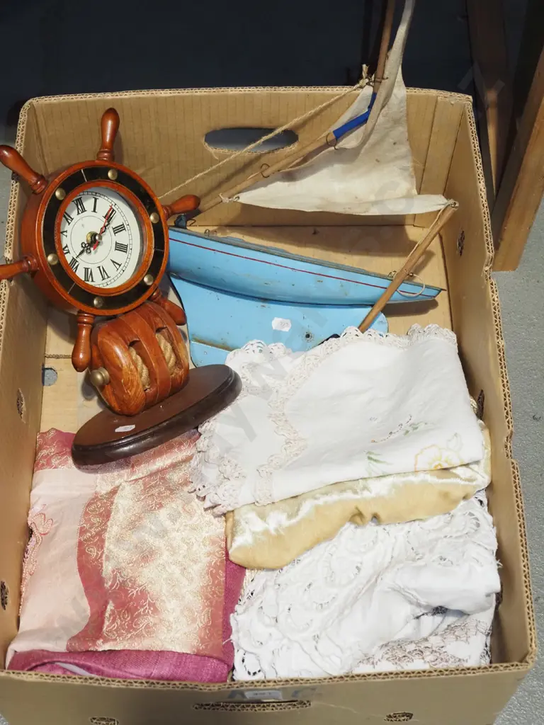 box; linen, ships wheel mantle clock, pond yacht Image 1++