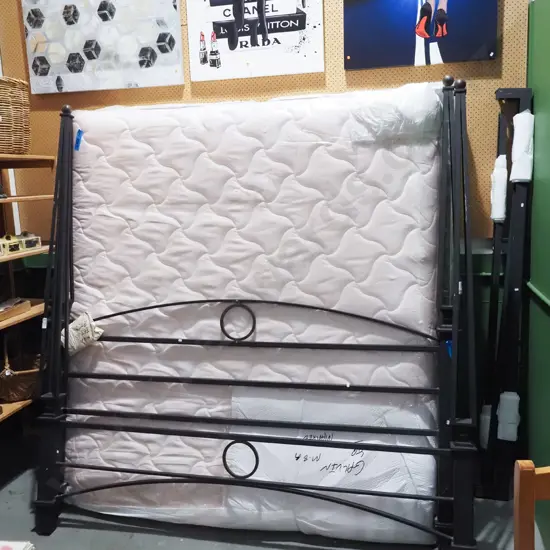 super king mattress and base with large metal and brass posts, head board and end board Post H2100