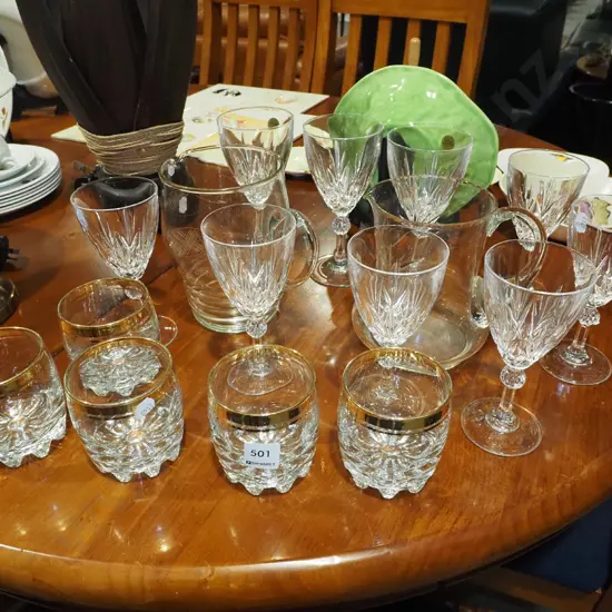 cut crystal water jugs, wine glasses etc