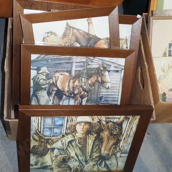 box; various horse and other prints