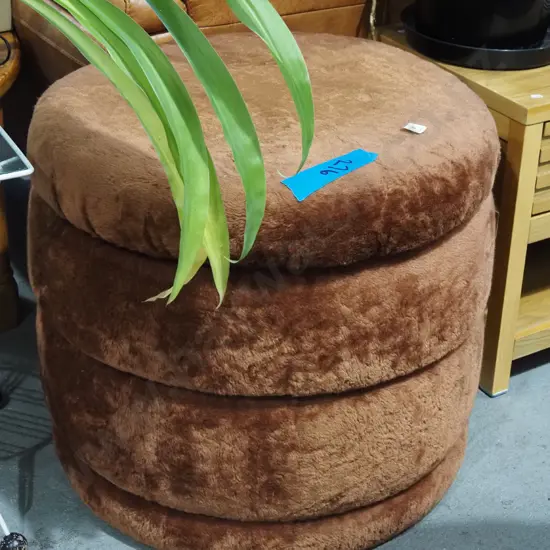 brown faux fur upholstered ottoman H570 Diam590