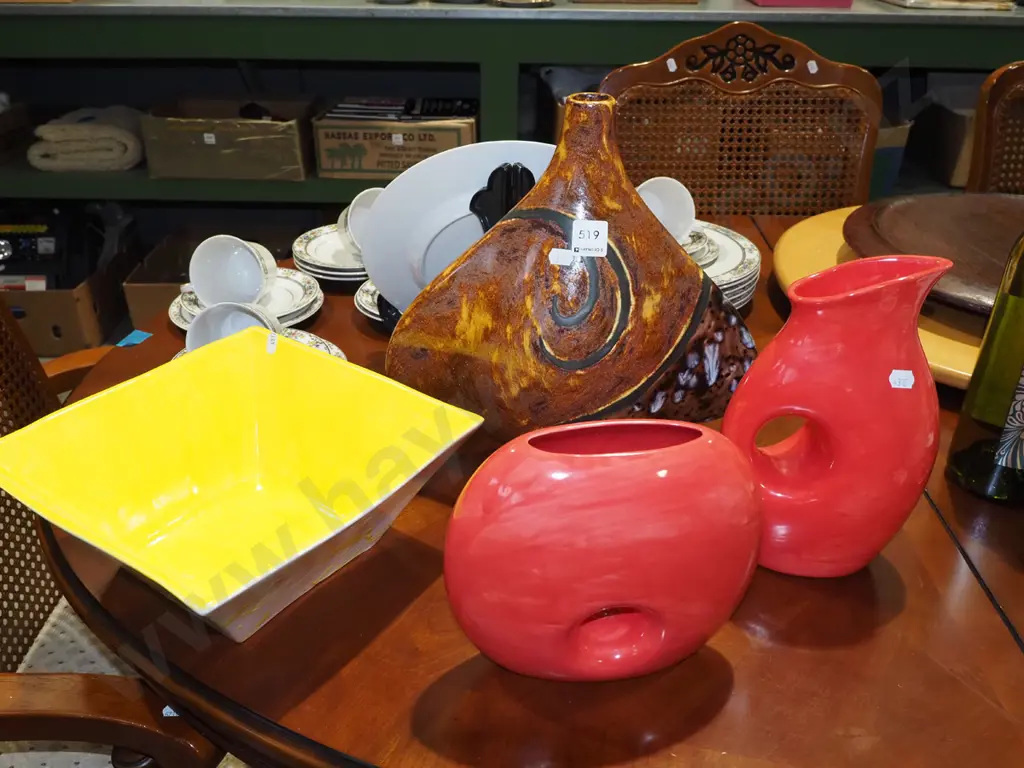3x modern vases, Clutha Ceramic fruit bowl Tallest H310 Image 1++