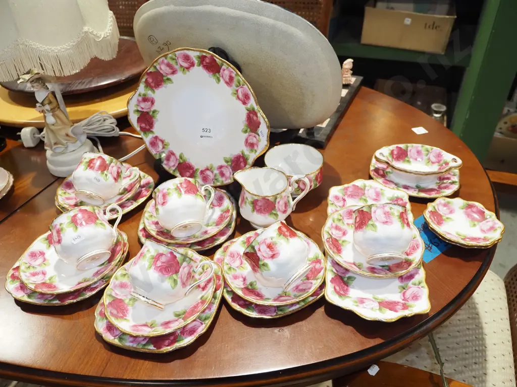 assorted Royal Albert Old English Rose trios, cake plate, jam dishes etc Image 1++