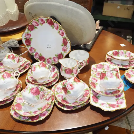 assorted Royal Albert Old English Rose trios, cake plate, jam dishes etc