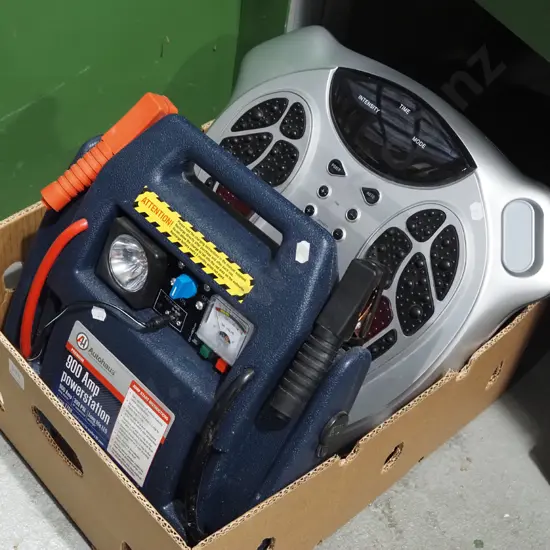 box; 900amp power station, foot massager