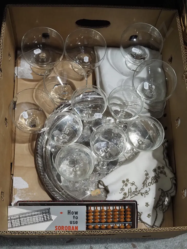 box; plated tray, abacus, crystal glasses etc Image 1++