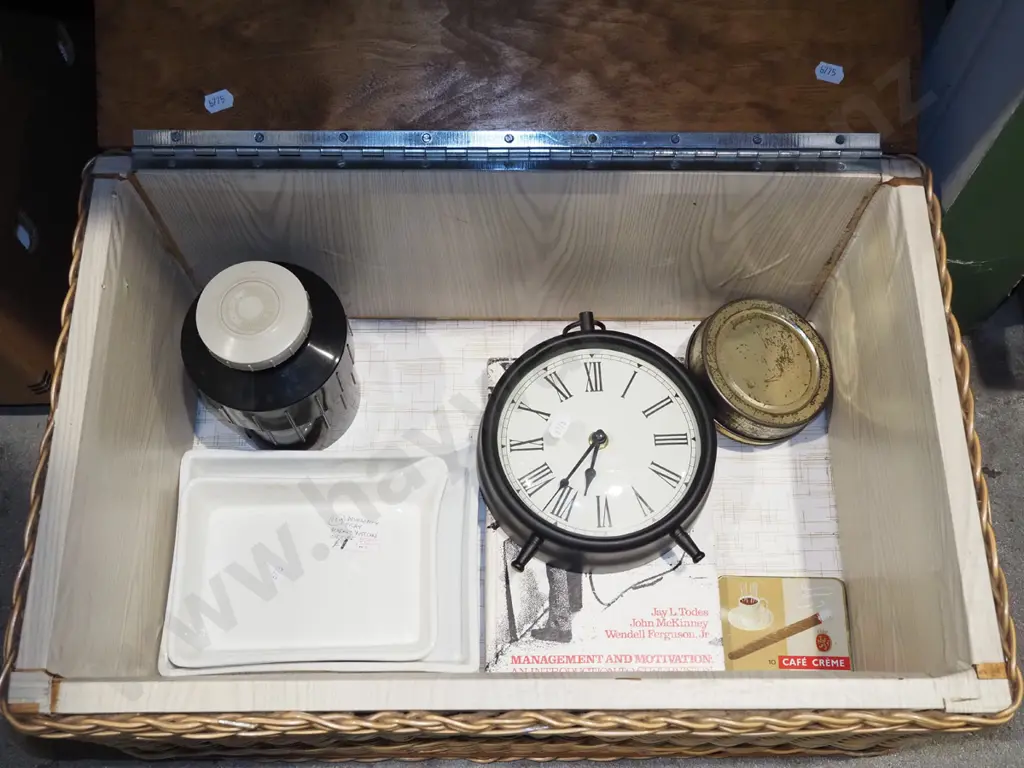 picnic hamper and contents; books, mantle clock etc Image 1++