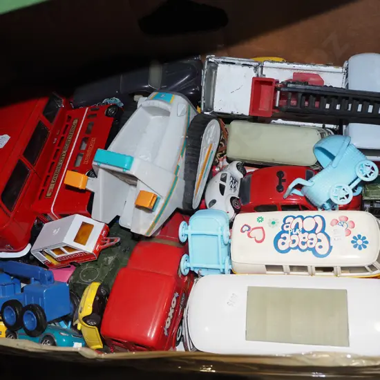 box of toy vehicles