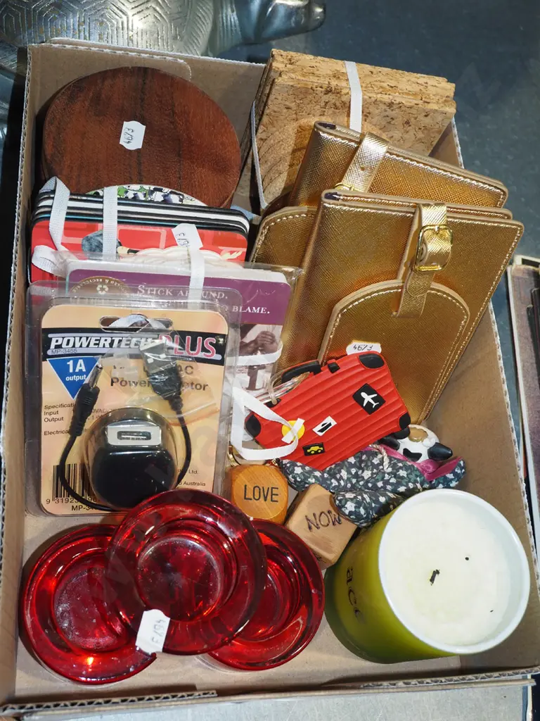 box; ruby glass tea candle holders, coasters Image 1++