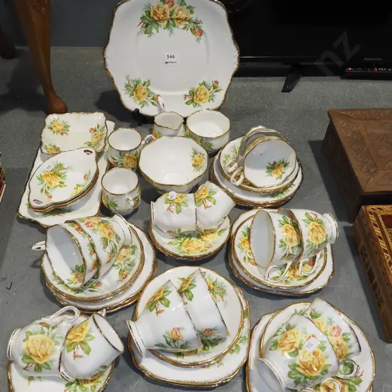 large assortment of Royal Albert tea rose cups, saucers, plates, creamers etc