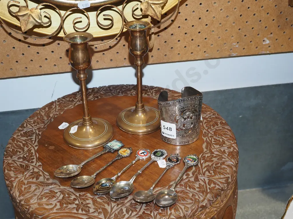 brass candlesticks H160, teaspoons, plated bracelet Image 1++