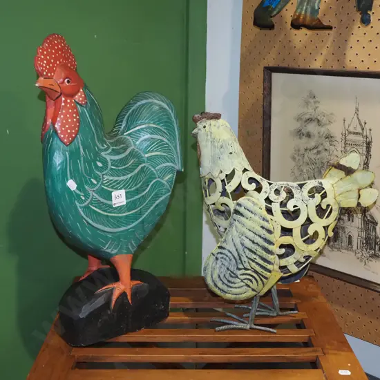 carved wooden chicken, metal chicken Tallest H490