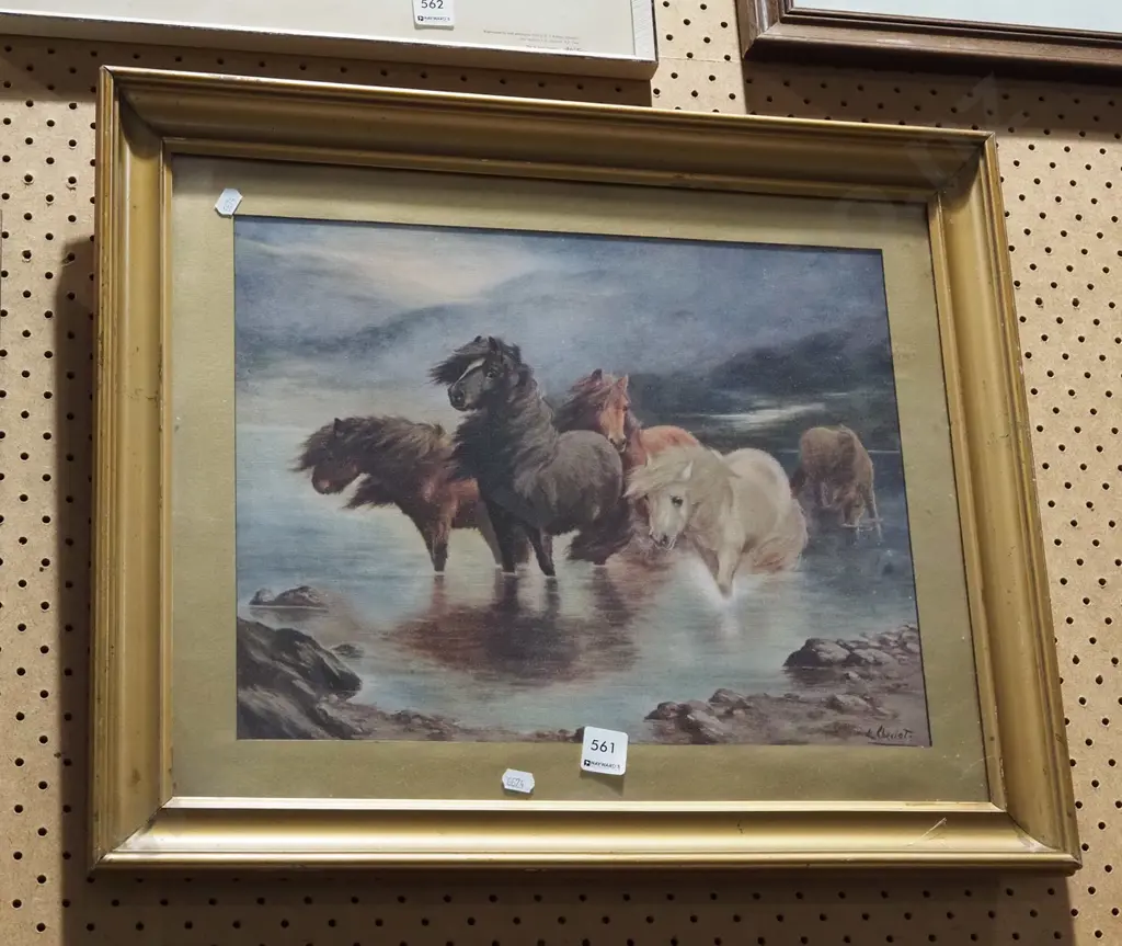 framed print - horses fording stream Image 1++