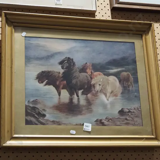 framed print - horses fording stream