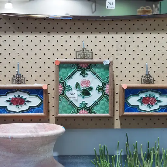 3x framed tiles - red dots
