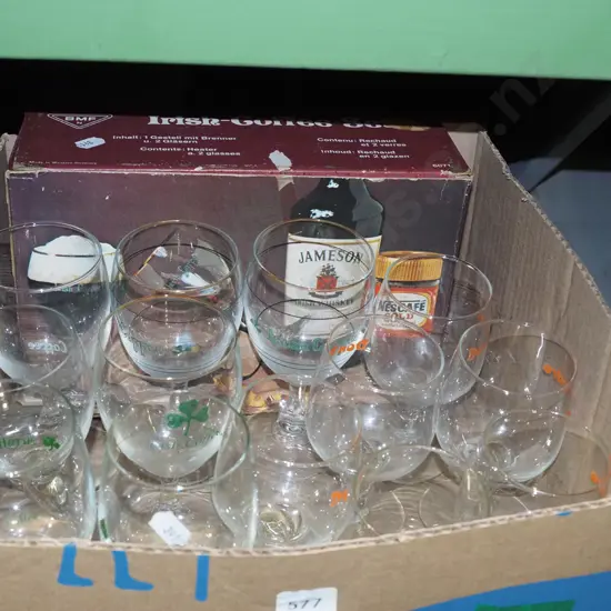 box of branaded advertising glass ware