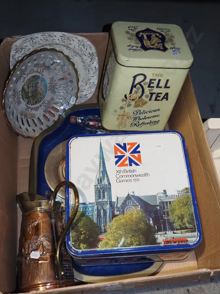 box;cake tins, tea tins, pressed copper jug etc Image 1++