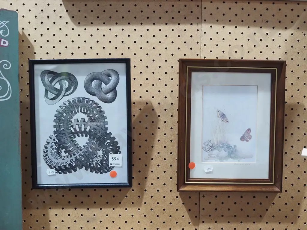 framed Escher? print, framed buttfly print - red dots Image 1++
