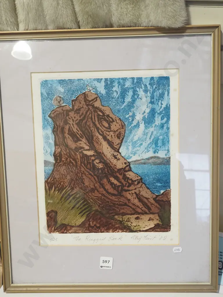 framed ltd edition print - Rugged Rock - significant foxing Image 1++