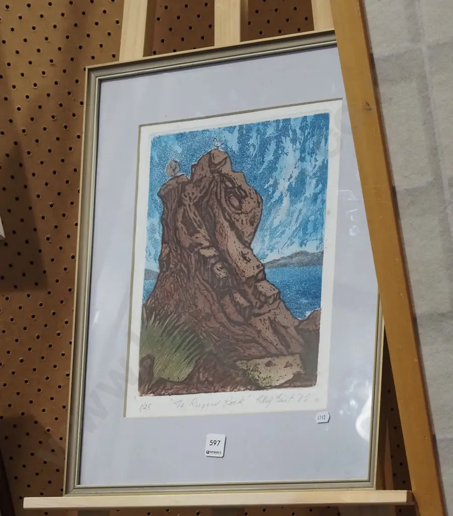 framed ltd edition print - Rugged Rock - significant foxing Image 1++
