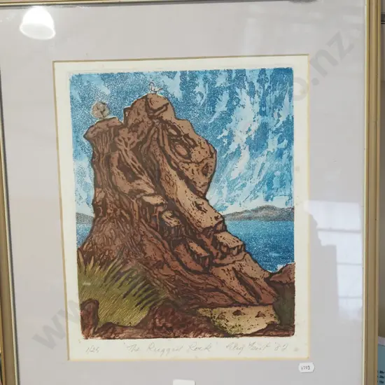framed ltd edition print - Rugged Rock - significant foxing