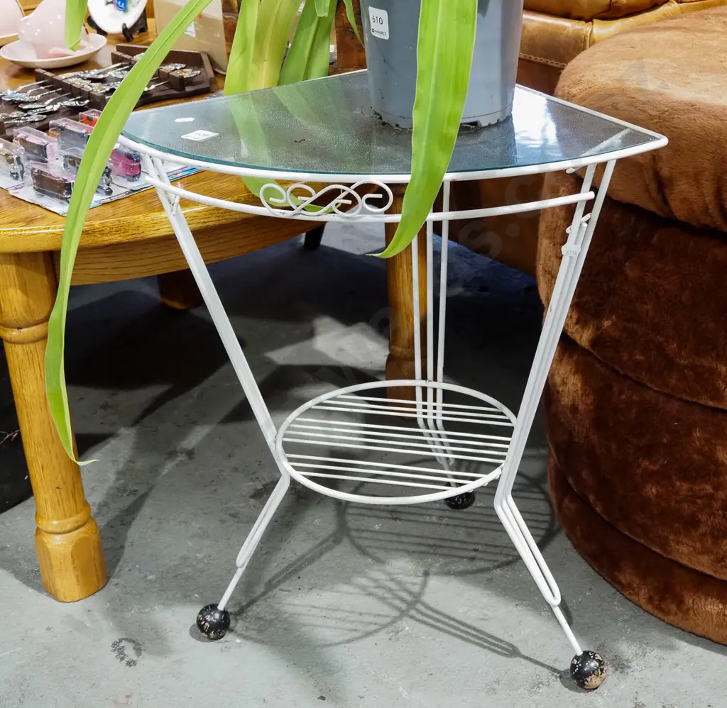 mid century metal and glass corner table H580 W380 D380 Image 1++
