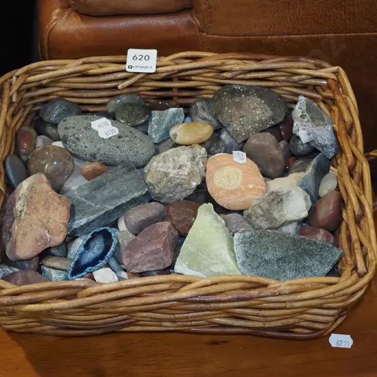 cane basket filled with stones