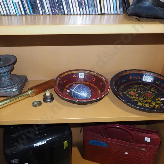 hand painted bowls, telescope - faults, candlestick etc
