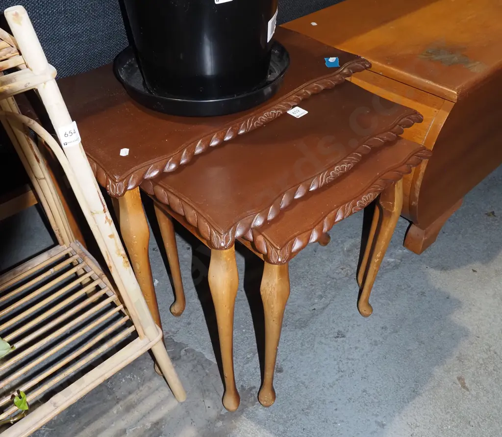 mahogany nest of 3 tables - tops painted brown Image 1++