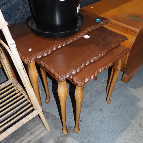 mahogany nest of 3 tables - tops painted brown