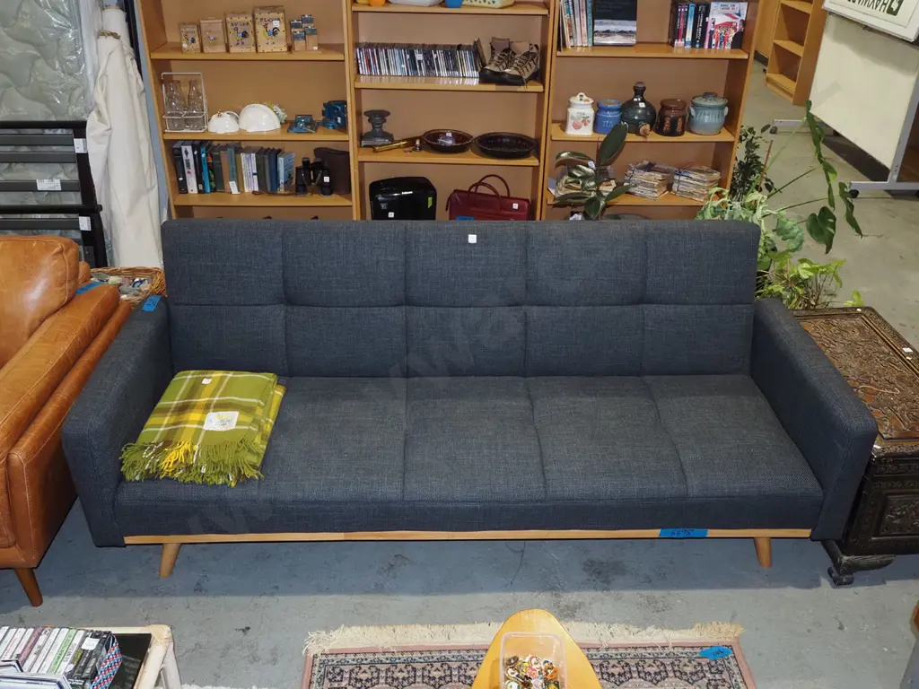 charcoal upholstered 3 seater settee - very tidy condition H870 W2120 D800 Image 1++