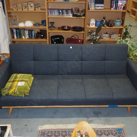 charcoal upholstered 3 seater settee - very tidy condition H870 W2120 D800