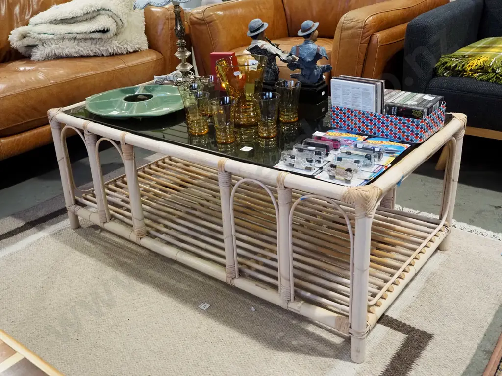 bamboo and smoked glass coffee table H440 W1150 D600 Image 1++