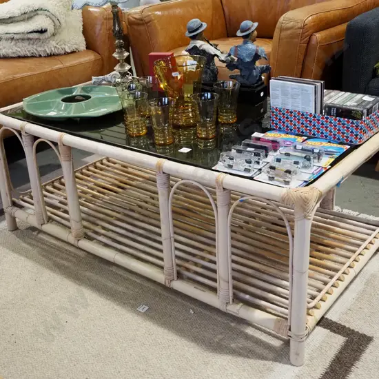bamboo and smoked glass coffee table H440 W1150 D600