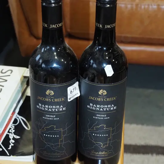 2x bottles of Jacobs Creek Barossa signature shiraz vintage 2019