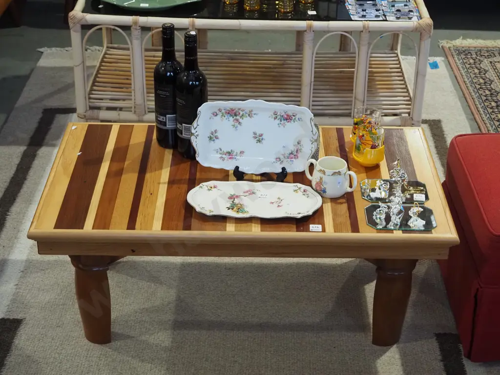 homemade mixed timbers wooden table with half turned legs H370  W920 D520 Image 1++