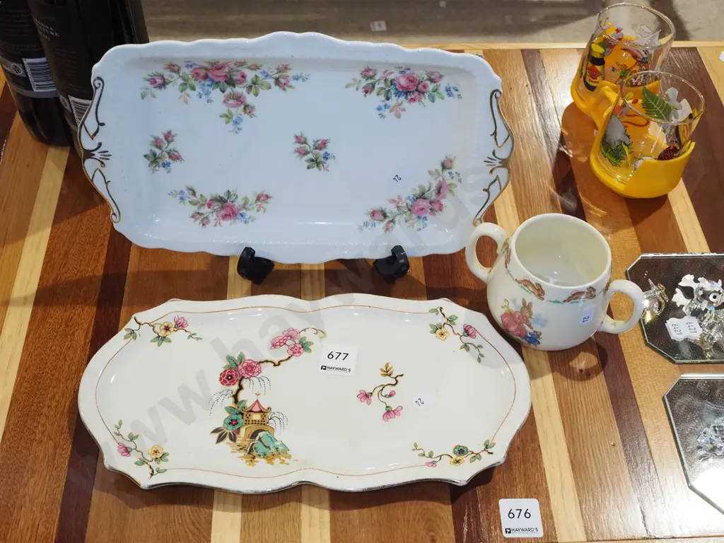 Royal Albert Moss rose sandwich plate, bunnykins cup, Dora Rose plate Image 1++
