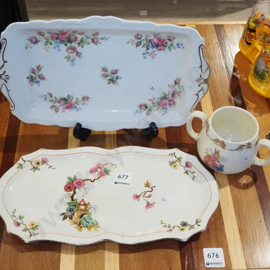 Royal Albert Moss rose sandwich plate, bunnykins cup, Dora Rose plate