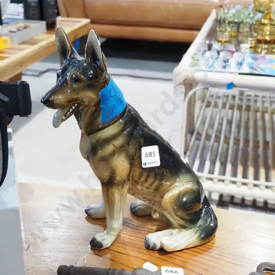 alsatian dog figurine - chip to ear, repair to leg H270