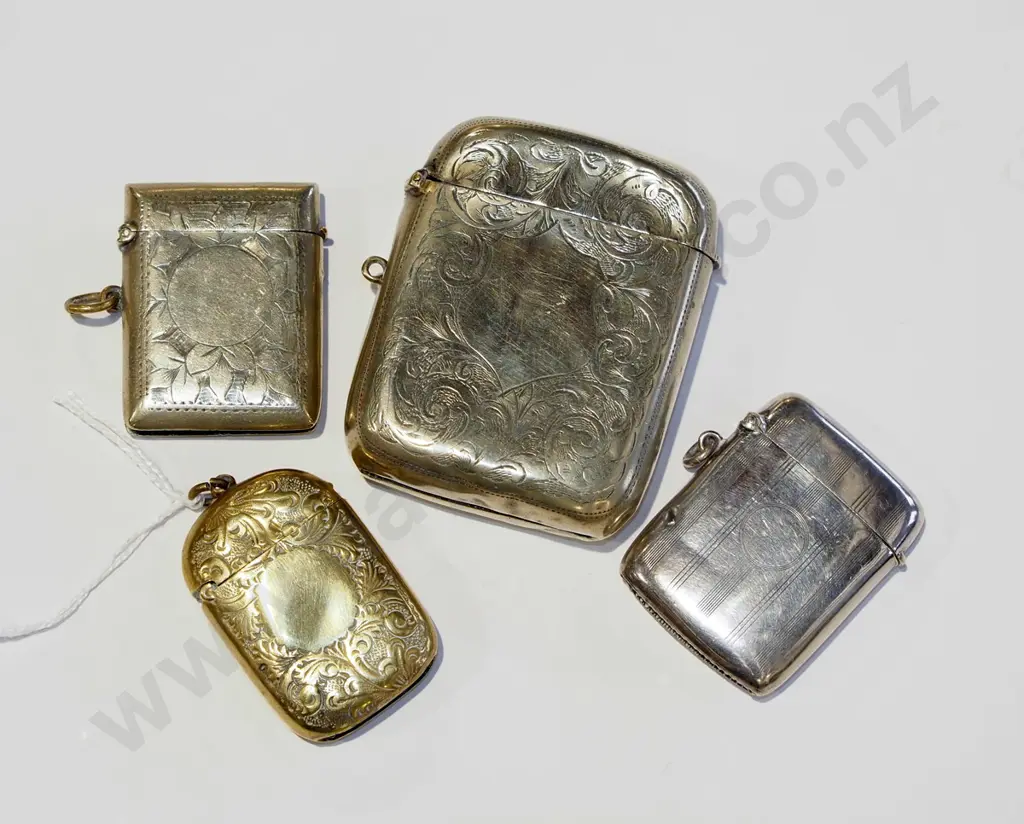 2x small plated vesta cases, small brass vesta case, 1x larger plated vesta case Image 1++