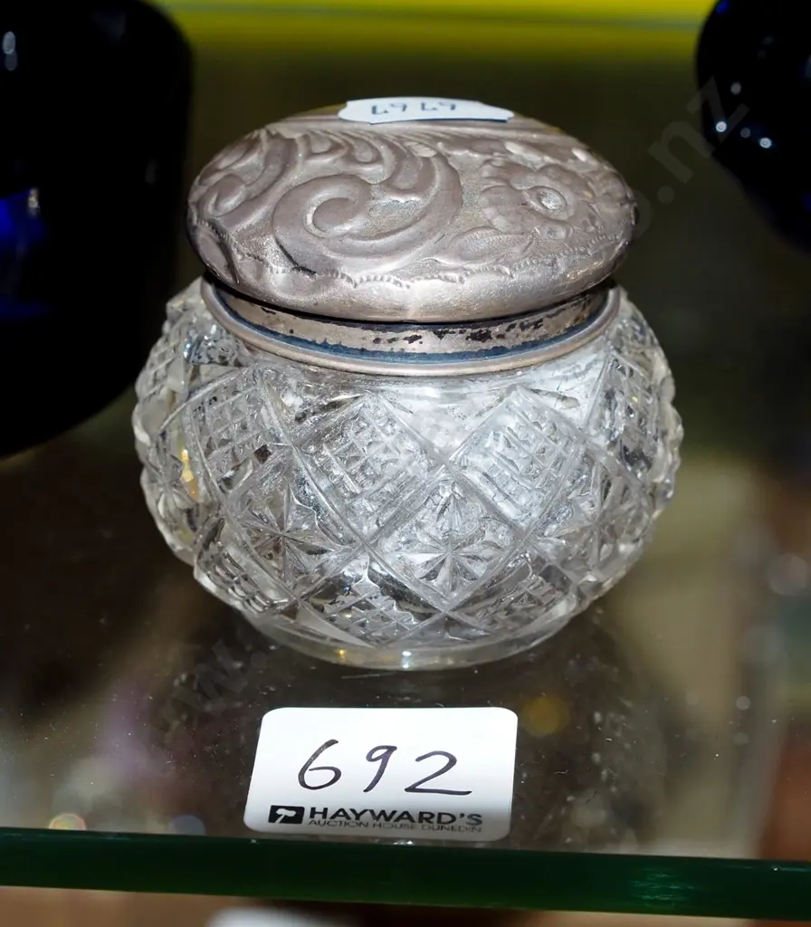 crystal jar with sterling silver cap EHM Birmingham 1906/07 H50 Image 1++
