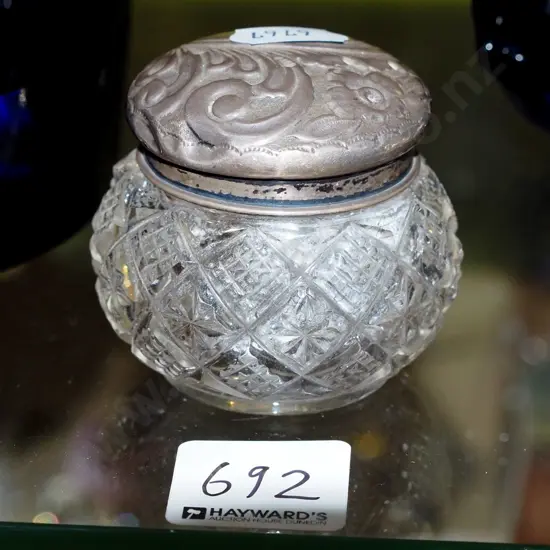 crystal jar with sterling silver cap EHM Birmingham 1906/07 H50