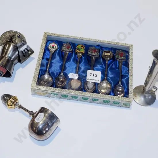 bud vase, nip  pourer, small cider dipper & cased teaspoons