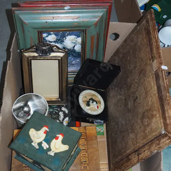box; framed prints, storage boxes, coasters etc