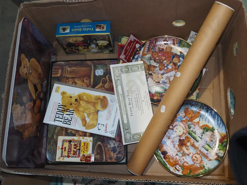 box; teddy bear plates, poster, place matts, VHS etc Image 1++