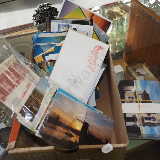 box; various postcards