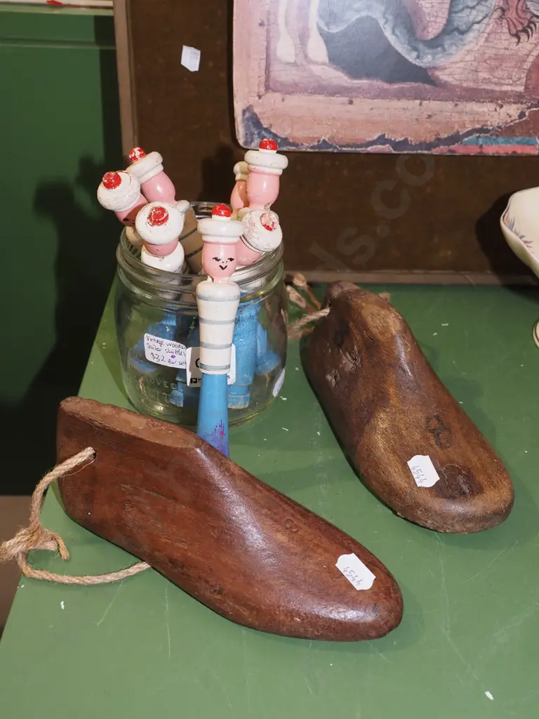child's shoe lasts, jar of vintage sailor skittles Image 1++