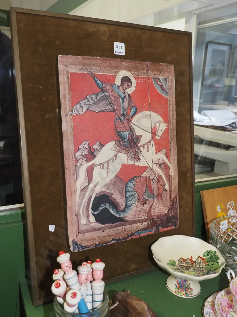 religious print on board with velvet surround - St George Image 1++