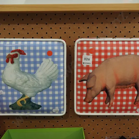 2x prints on vinyl - chicken and  pig
